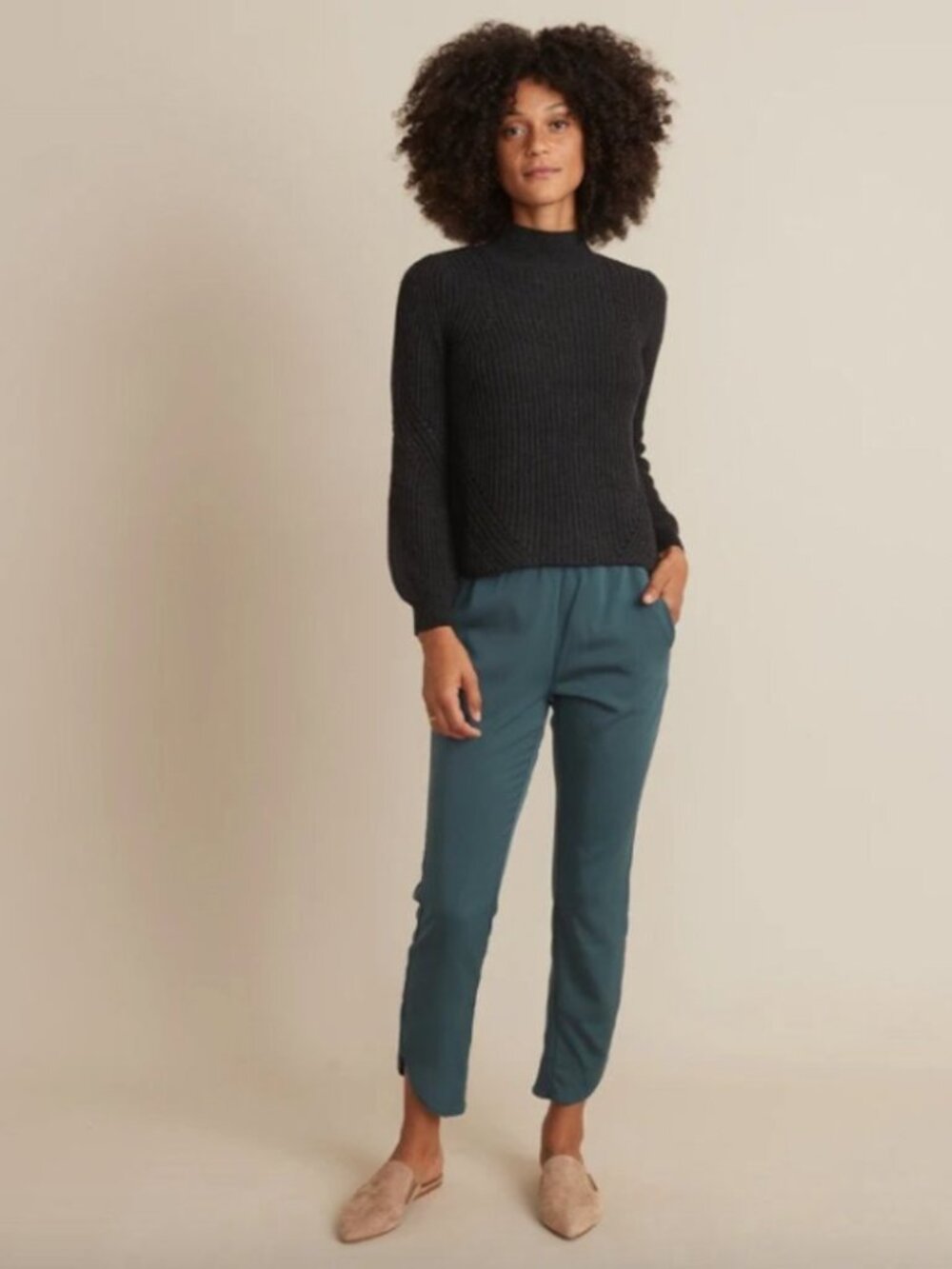 Marine Layer Allison Cropped Trousers Pants Minimalist Loungewear Teal - Medium